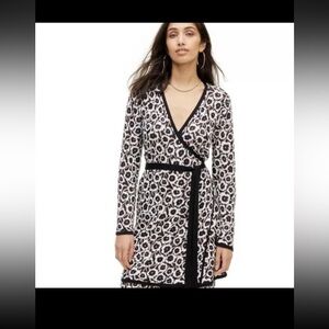 DVF Wrap Women’s Neutral Sweaterknit Poppy Animal Print Tunic Cardigan Dress 3X